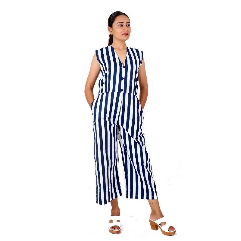 Blue and White Striped Jumpsuit