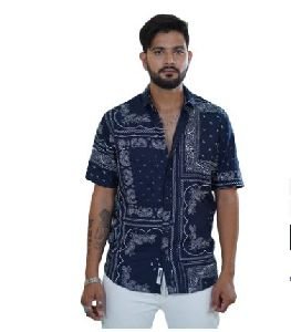 Paisley Printed Blue Half Sleeves Shirt
