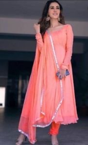 Peach Mirror Work Anarkali Suit