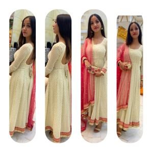 White Georgette Moti Work Anarkali Suit