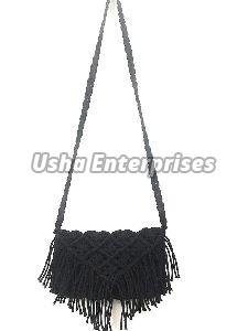 Black Macrame Cotton Sling Bag