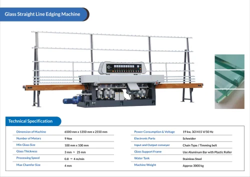 Glass Straight Line Edging Machine, Semi Automatic, 50 L