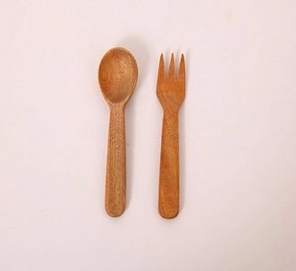 Neem Wood Kids 9 Inch Plate Spoon & Fork Dinner Combo Set