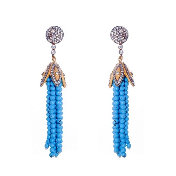 Long Tassel Jhumki Earrings, Plating : Antique Gold