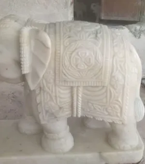 Marble Elephant Statue, Color: White; Material: White marble