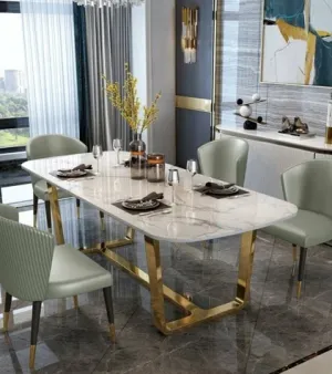 Stainless Steel Dining Table 6 Seater with marble top