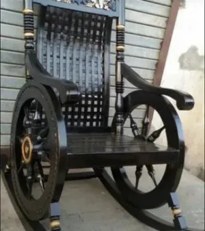 Brown Teak Wood Rocking Chair