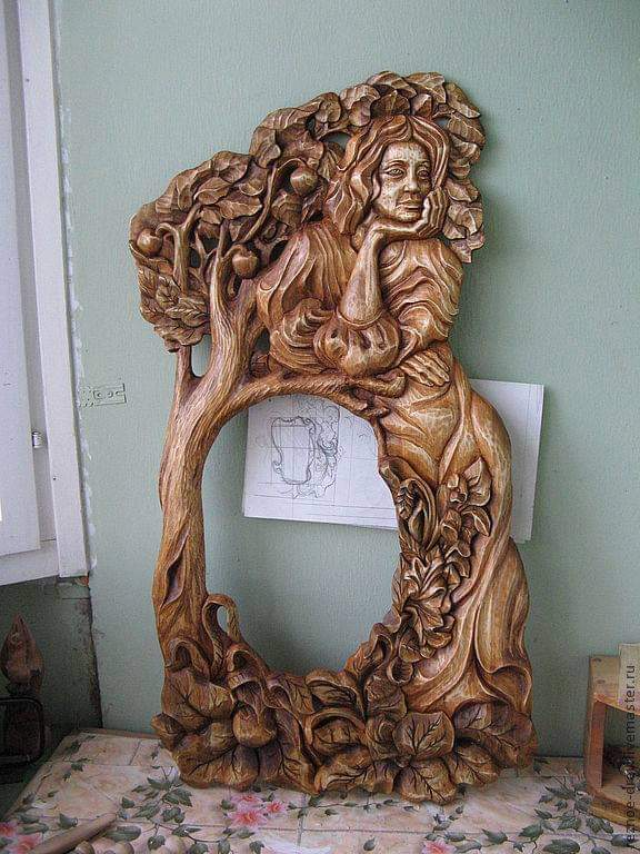 Wooden Mirror Frame Sculpture