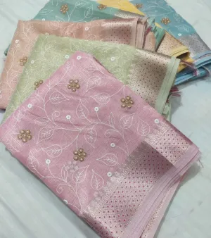 Saree Kota Zari Check With Mina Zari Border And Heavy Mina Jaal Embroidery