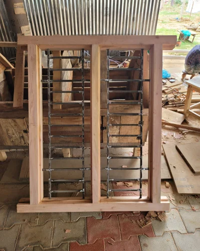 Teak wood sliding window frame