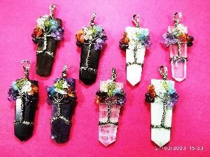 Natural stones seven chakra tree pendants