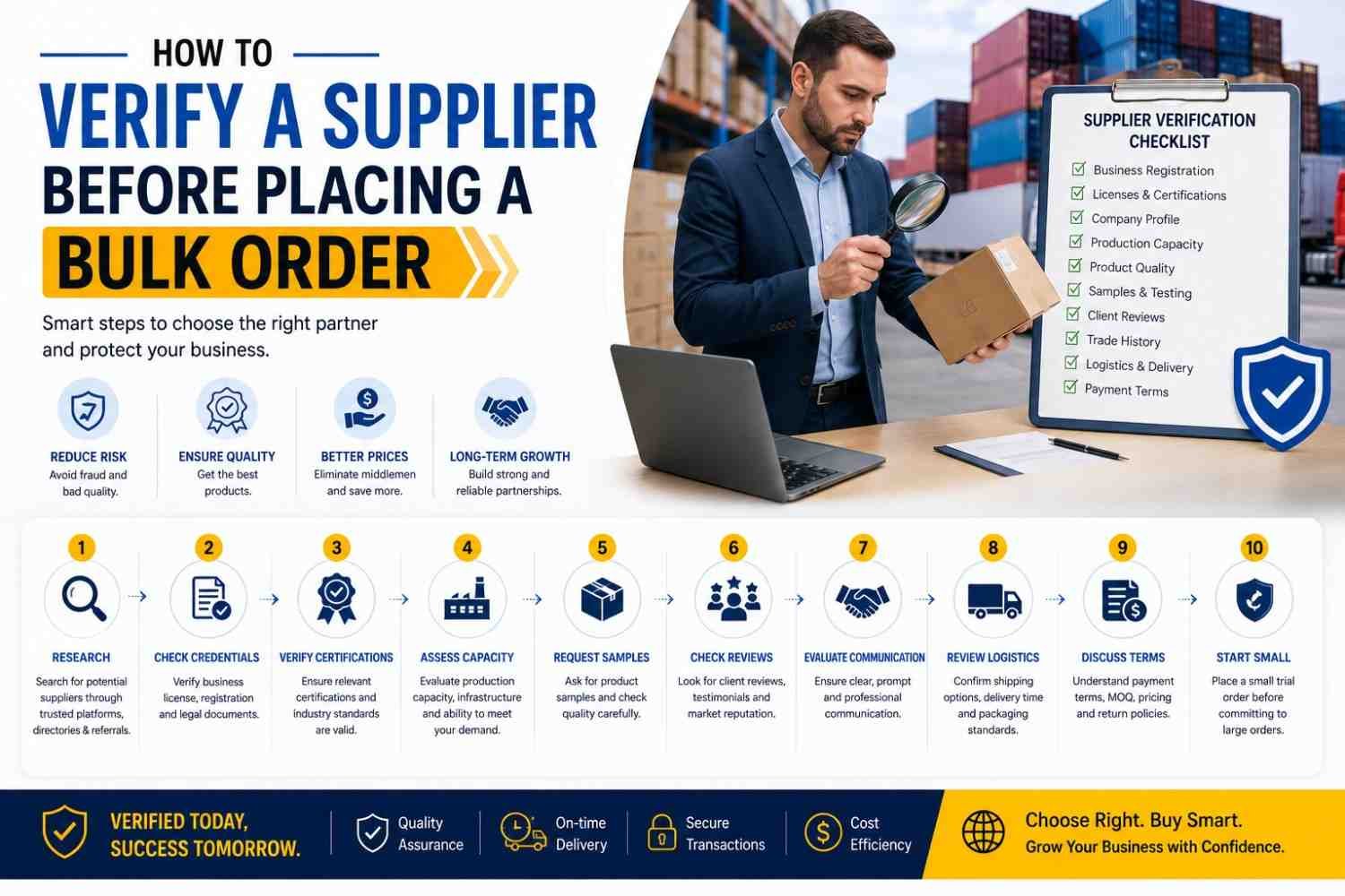 Supplier verification checklist before placing a bulk order