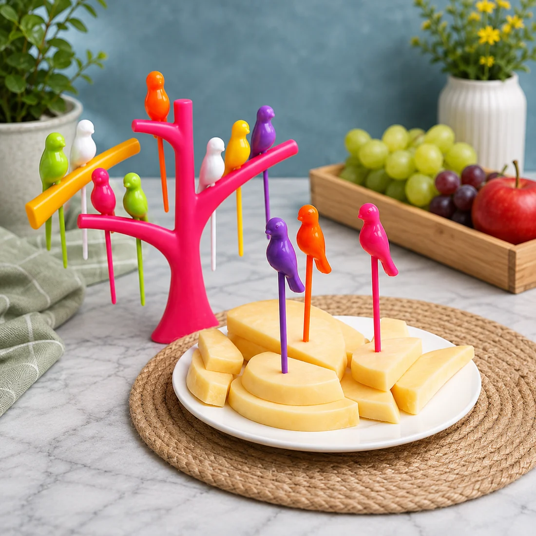 Bird Fruit Forks with Tree Holder