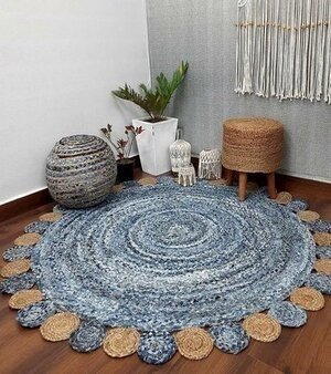 Blue Hand Braided Jute And Denim Area Rug