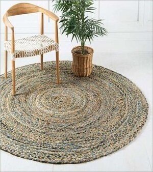 Blue Hand Braided Jute And Denim Area Rug
