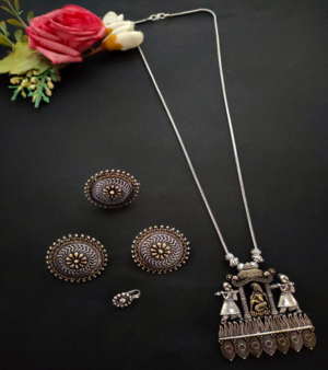 Necklace Set With Earrings Dual-Tone