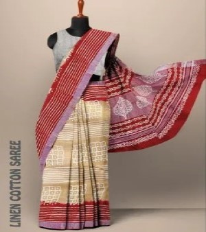 Block Print Linen Saree