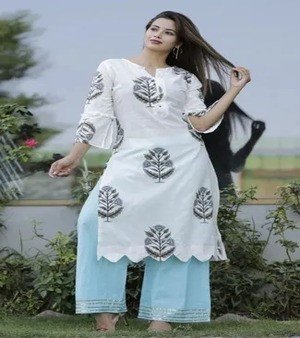 Cotton printed kurti and plain plazo