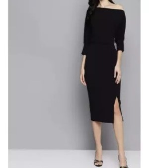Black Belted Drop Shoulder Dress