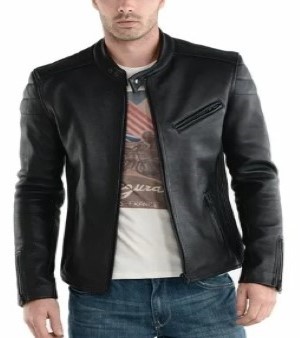 Men Black With Genuine Sheepskin Leather Jacket