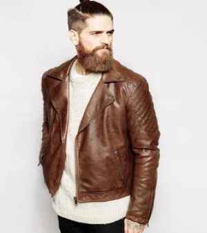 Brown Front Zipper Biker Jacket