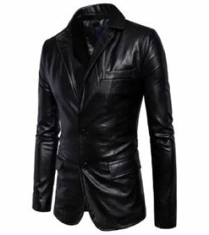 Men Black Front Button Biker Jacket With Shawl Collar