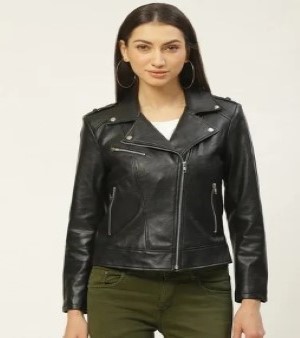 Ladies Collar Black Leather Jacket