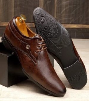 Men Brown Leather Laces Shoes