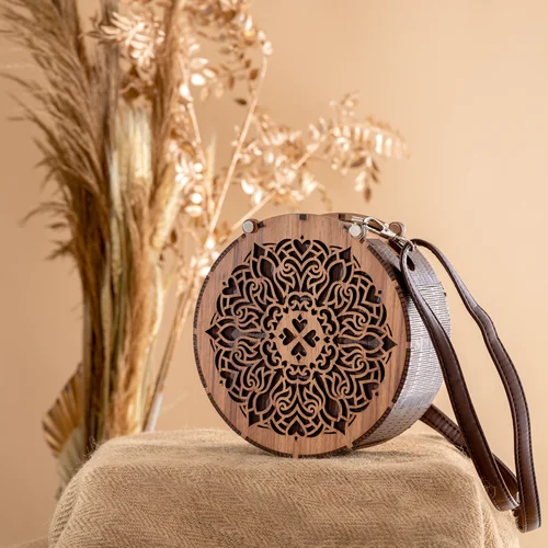 Round Wooden Clutch Bag