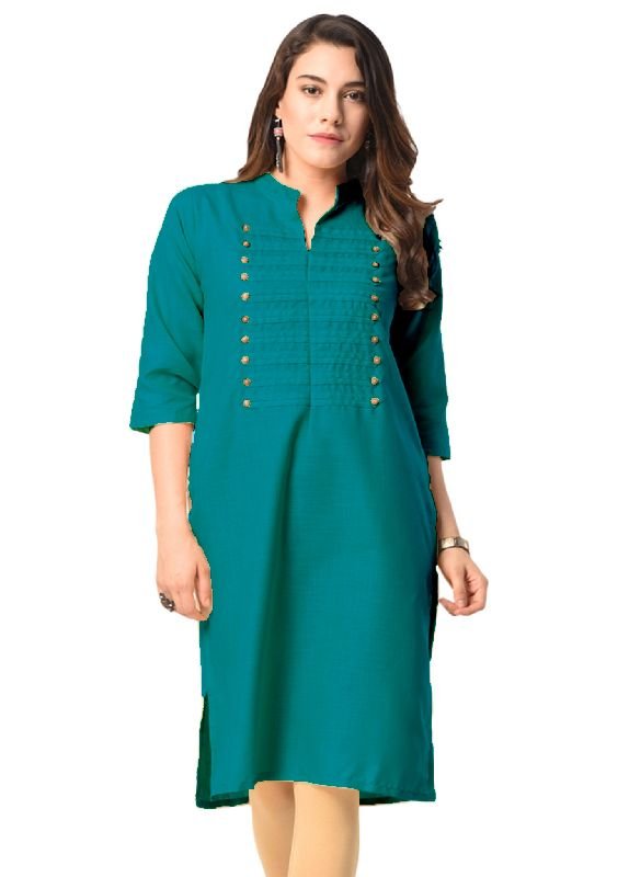 Ladies Rama Green Both Side Button Kurti