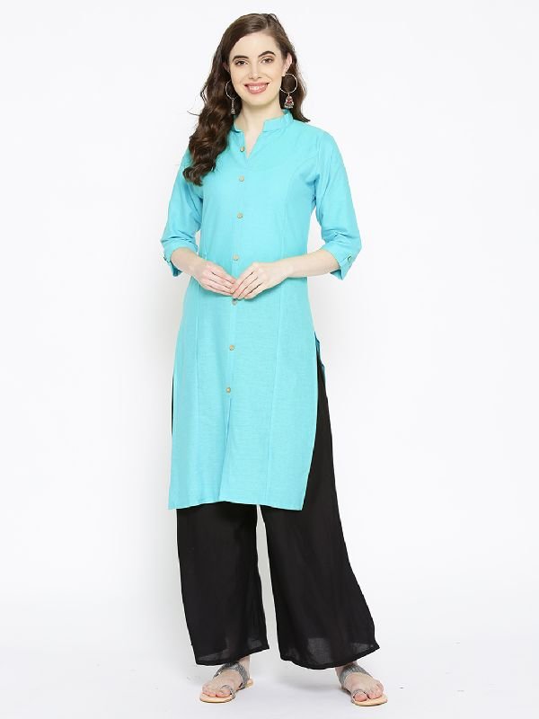 Cotton Solid Kurti - (Light Sky Blue)