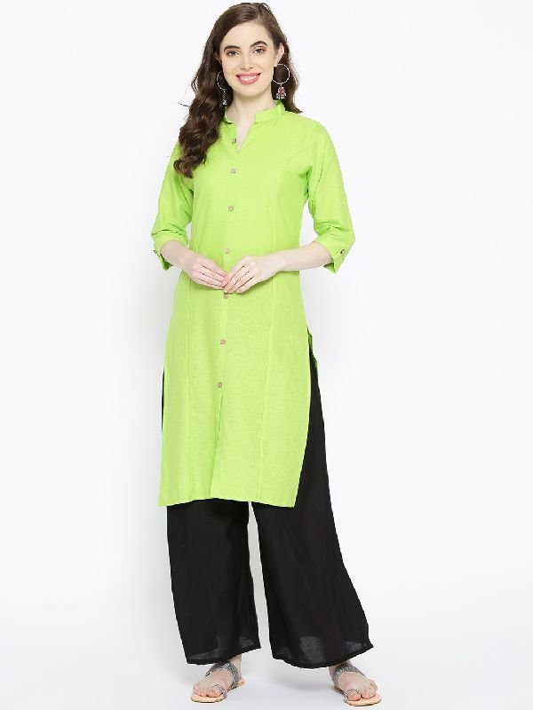 Cotton Solid Kurti - (Parrot Green)
