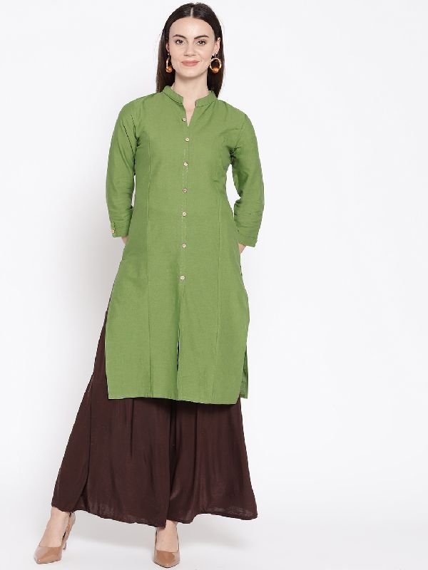 Cotton Solid Kurti - (Pistaa Green)