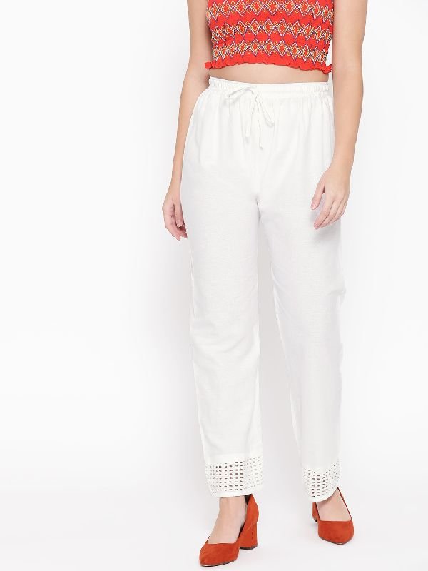 Regular Fit Cotton Palazzo (White)