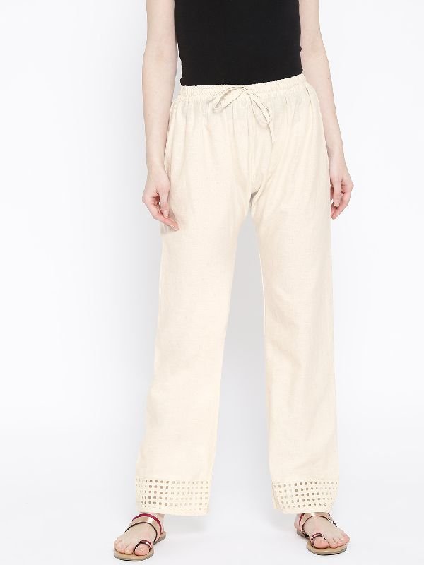 Regular Fit Cotton Palazzo (Off-White)