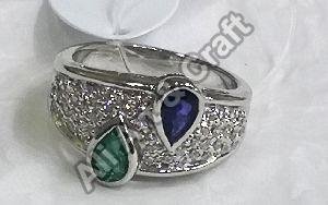Emerald Sapphire Silver Ring
