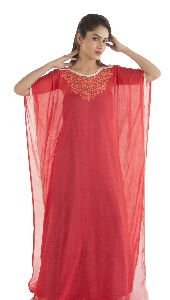 Chiffon Embroidered Kaftan with Lace Work