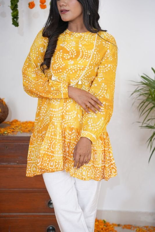 Ladies Mustard Yellow Cotton Tunic Top