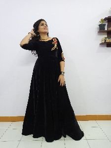Ladies Elegant Velvet Embroidered Gown