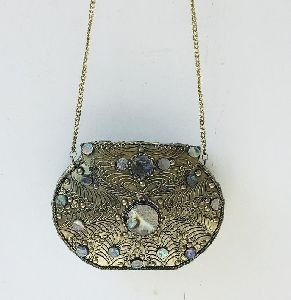 Ladies Brass Antique Abalone Handbag