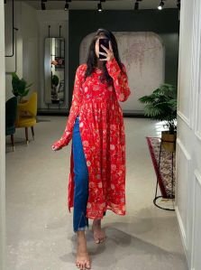 Georgette Naira Cut Long Kurti