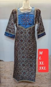Ladies Ajrakh Gaji Silk Kurti