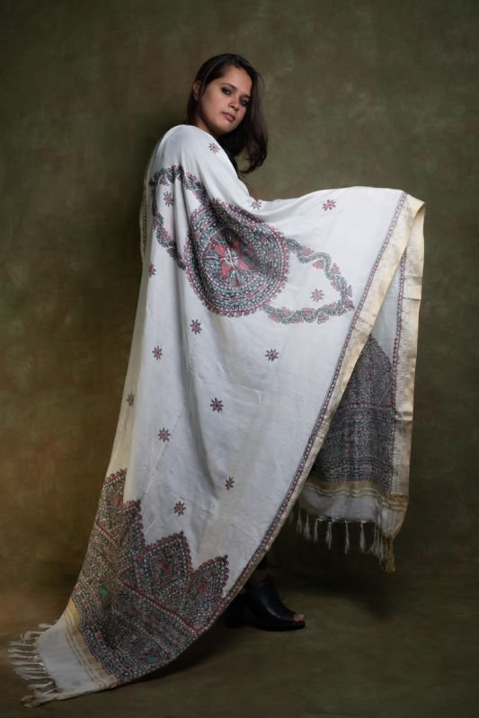 Chanderi Madhubani Hand Painted Dupatta