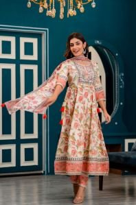 Handblock Printed Cotton Anarkali Suits
