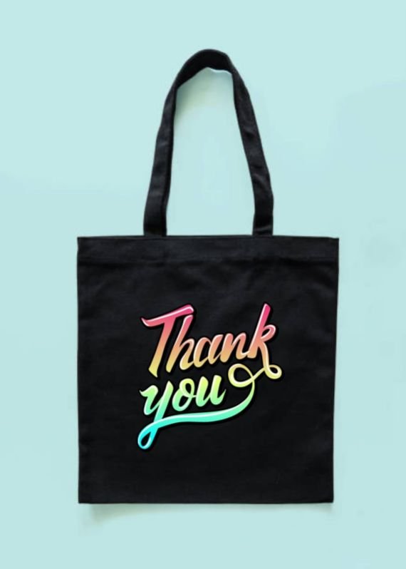 DTF Printed Black Canvas Tote Bag
