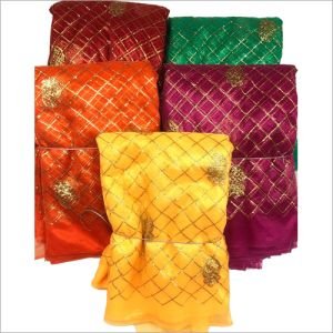 Designer Check Work Net Chunri Fabric