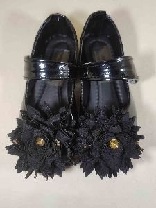 Kids Black Flower Belly Shoes