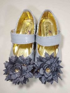 Kids Grey Flower Belly Shoes