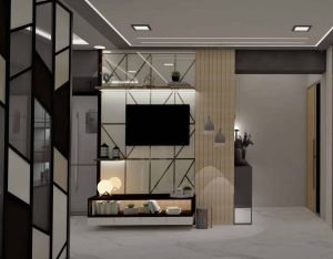 Wooden Tv Unit with Panelling