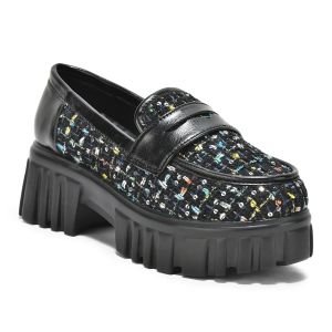 Ladies Black Chunky Loafer Shoes